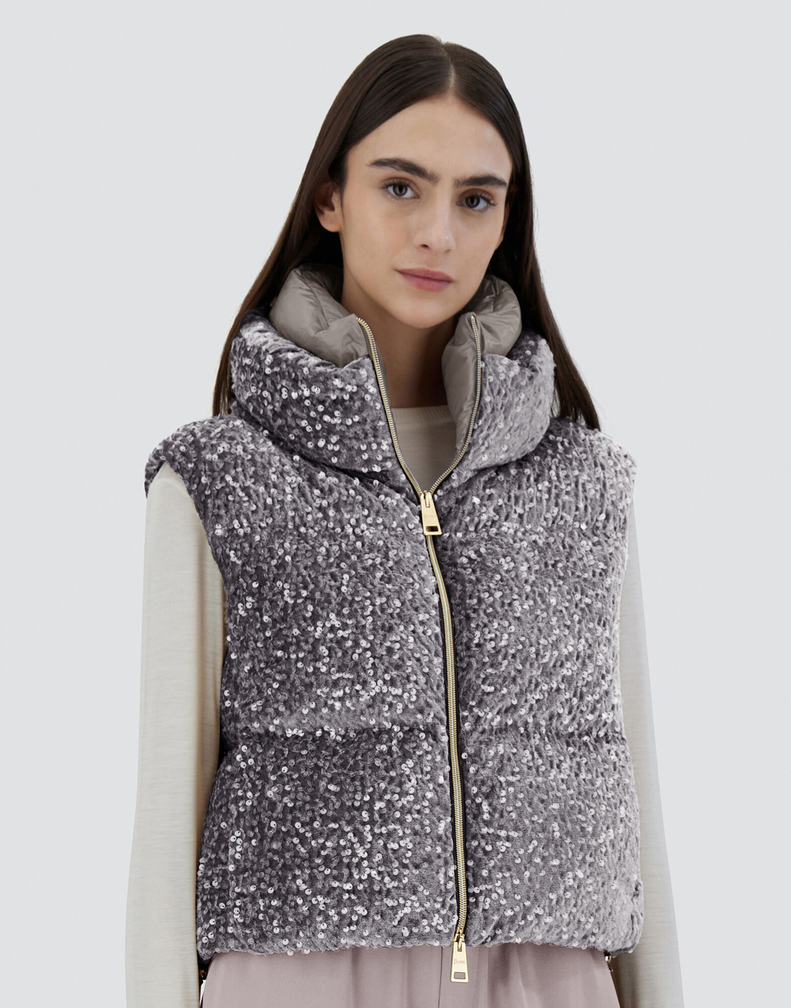 VEST IN VELVET PAILLETTES in Light Grey for Women Herno