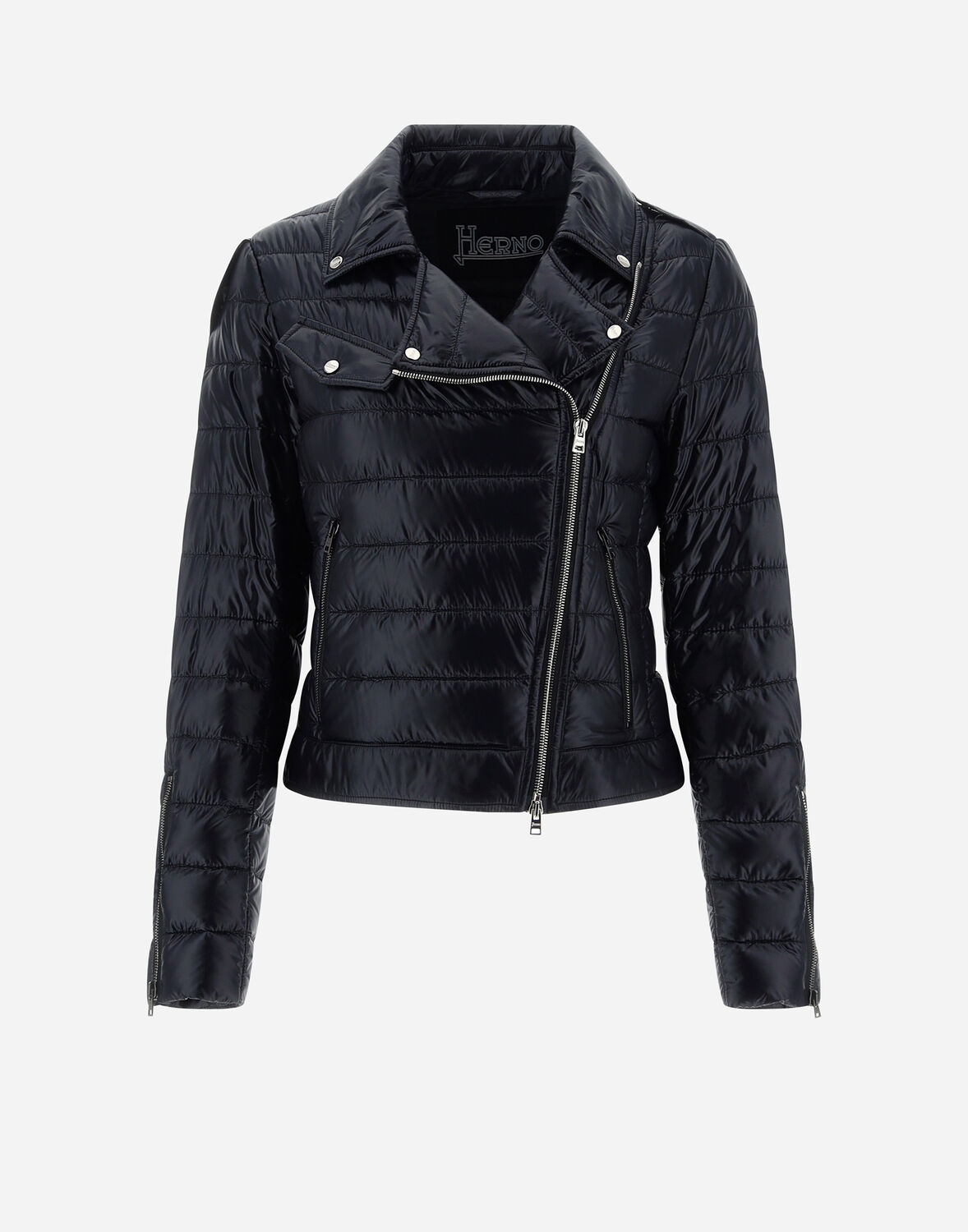 Herno Ultralight Nylon Down Motorcycle Jacket In Black