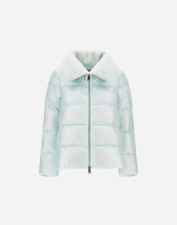 Herno JACKET IN NYLON ULTRALIGHT AND LADY ALTERNATIVE FUR Light Blue PI001923D12017Z9041
