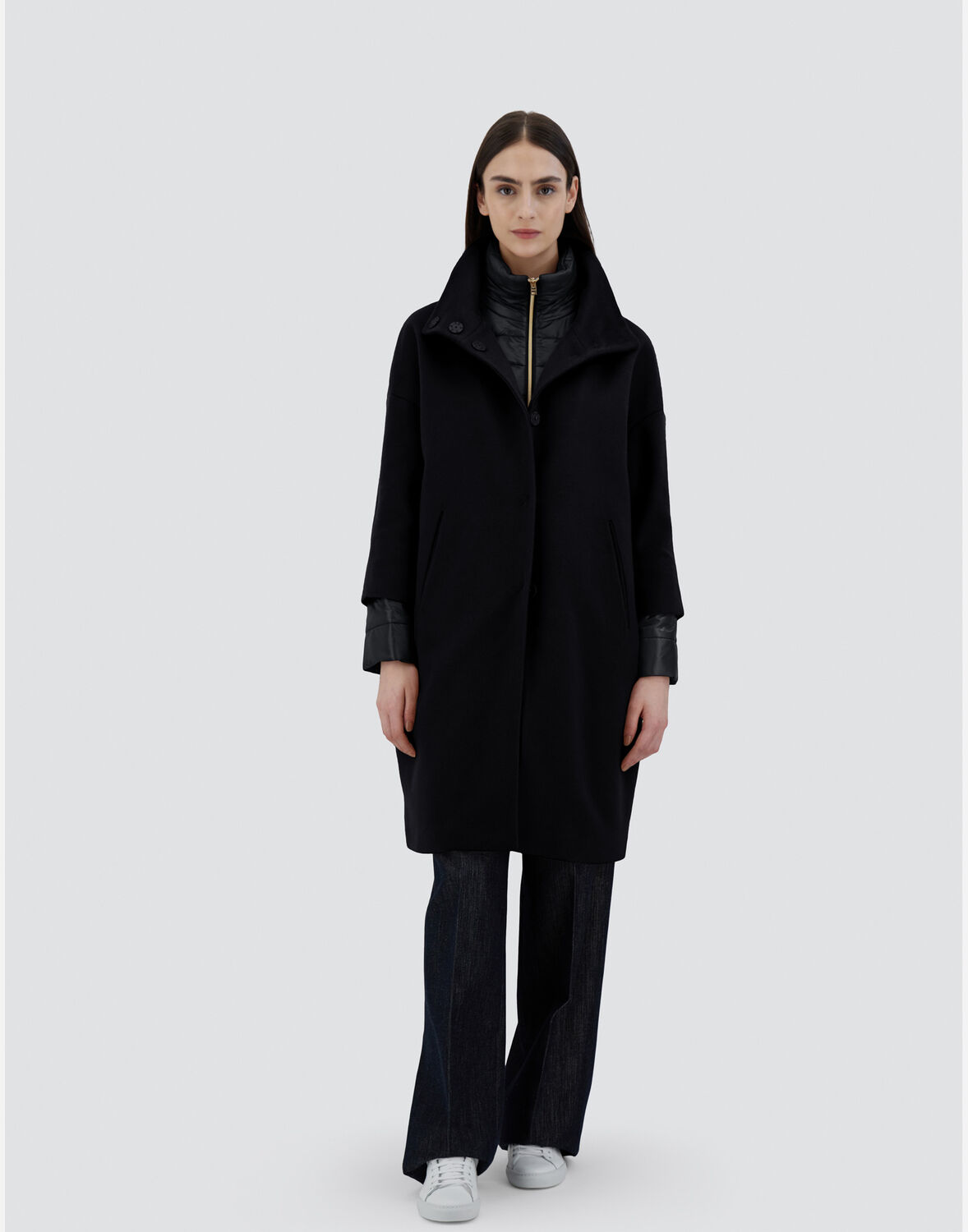 Herno Women Black Single Breasted Coat, M Luxury Jackets For Women Darveys In Black