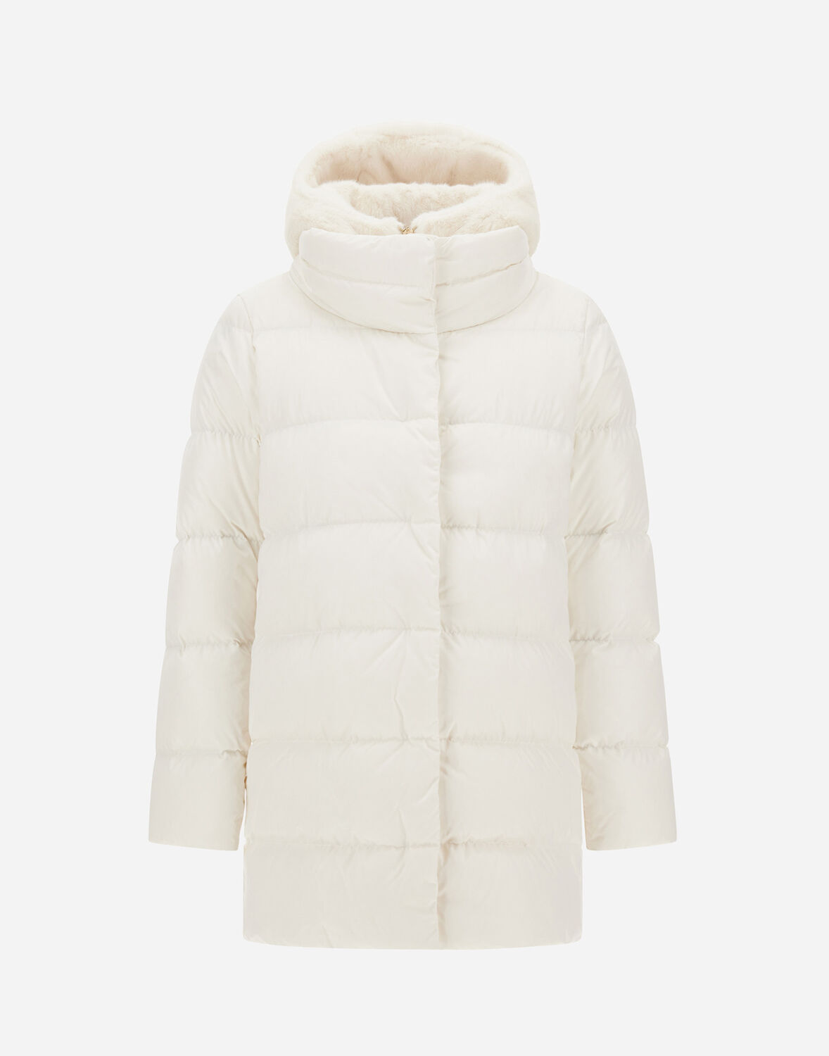 Herno A-shape Jacket In Satin And New Lady Faux Fur In White