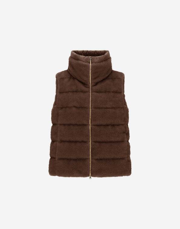 Herno REVERSIBLE VEST IN MINK-EFFECT MELANGE AND NYLON ULTRALIGHT Dark Chocolate PI002282D129418810