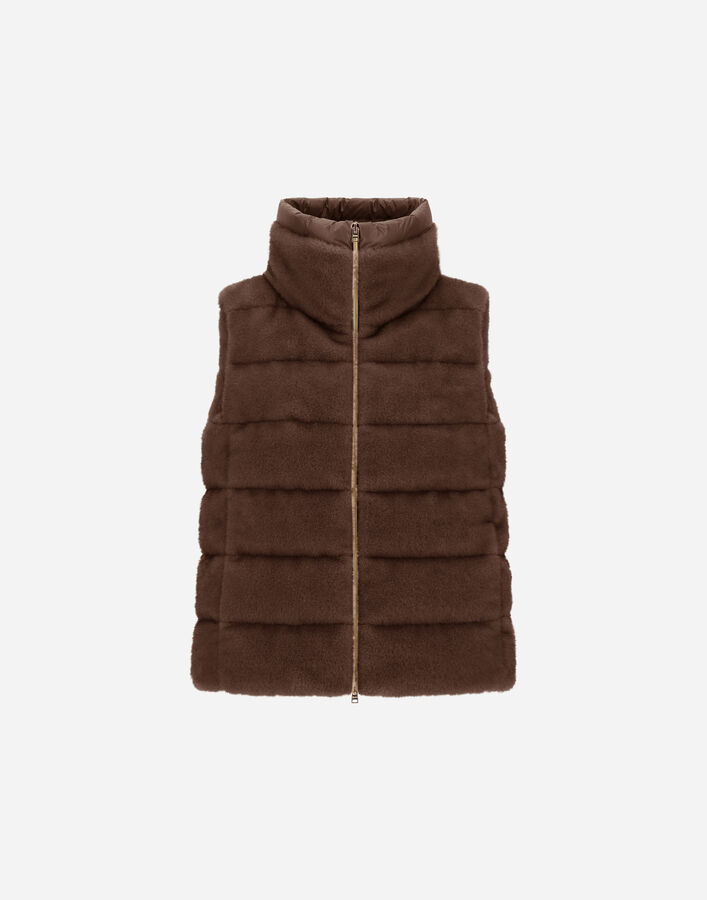 Herno REVERSIBLE VEST IN MINK-EFFECT MELANGE AND NYLON ULTRALIGHT Dark Chocolate PI002282D129418810