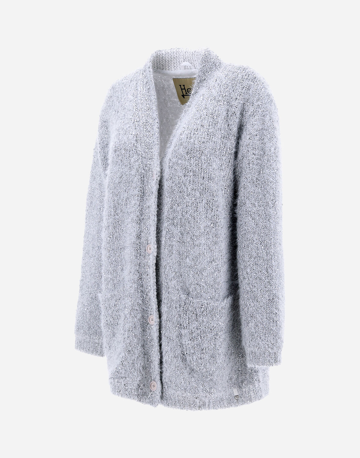 Herno Frizzy Lurex Knit Cardigan In White/silver