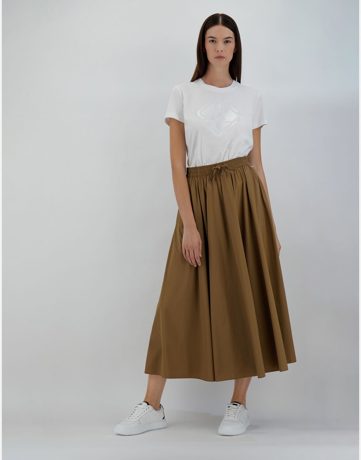 Herno Flared Skirt In Camel Lightweight Nylon Stretch In Copper