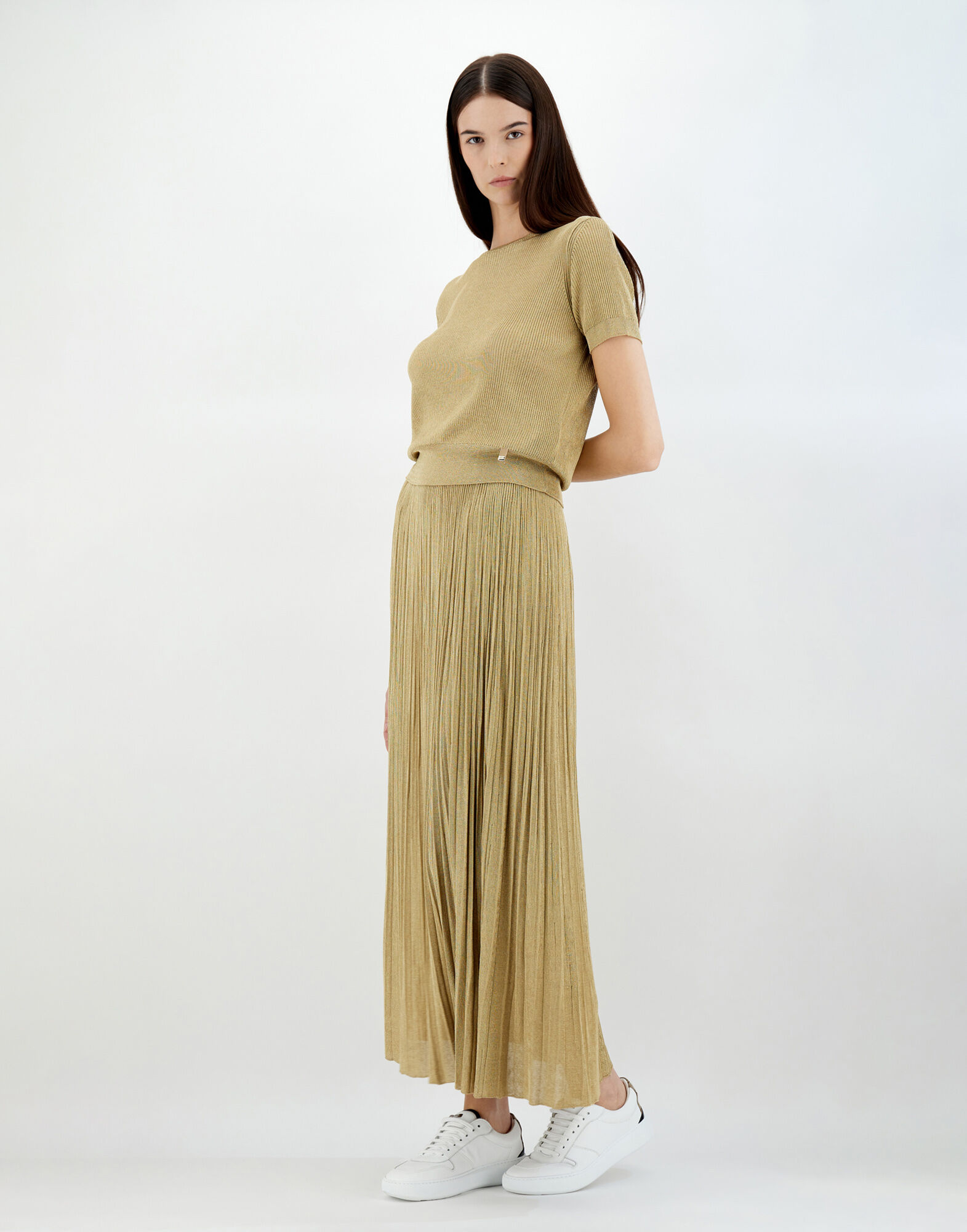 GONNA IN VISCOSE LUREX PLISSE in Oro da Donna Herno