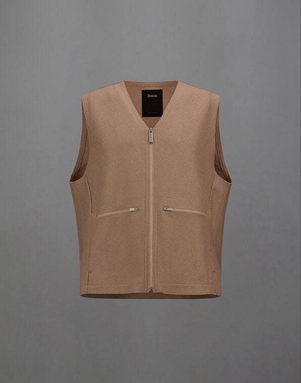 Herno LAMINAR GILET IN COMPACT WOOL Light Camel GI00237UL335372115