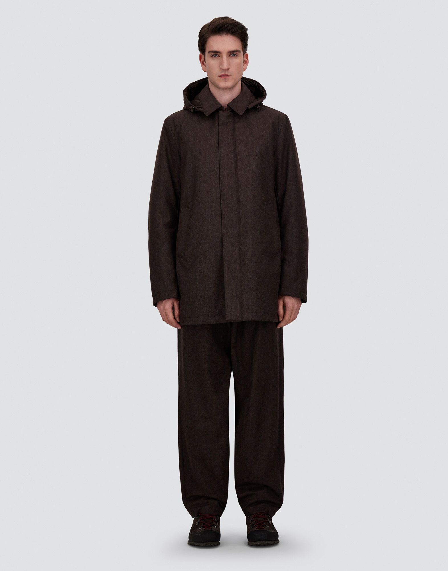 メンズ FLANNEL COAT WITH WATERPROOF MEMBRANE ダークブラウン