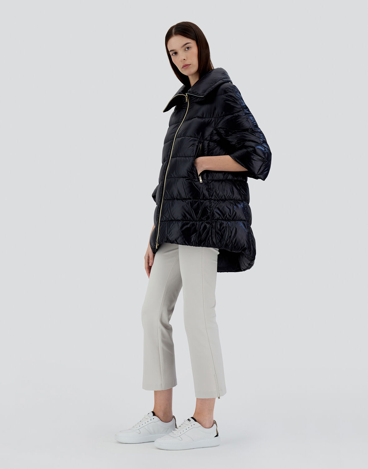Herno A-shape Jacket In Nylon Ultralight And Lady Alternative Fur In Black