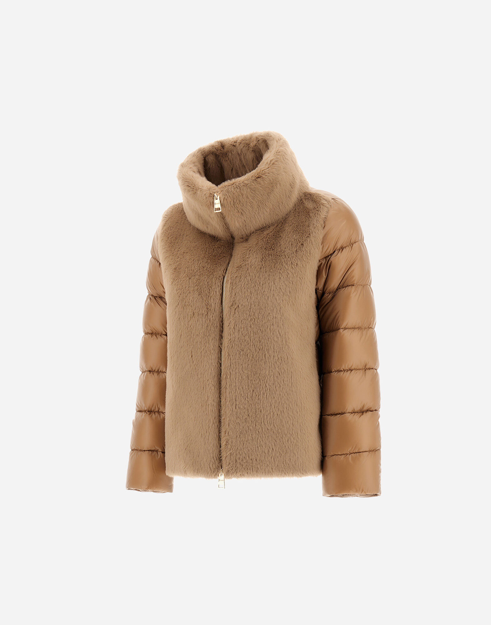 CAPE IN NYLON ULTRALIGHT AND LADY ALTERNATIVE FUR in Camel for