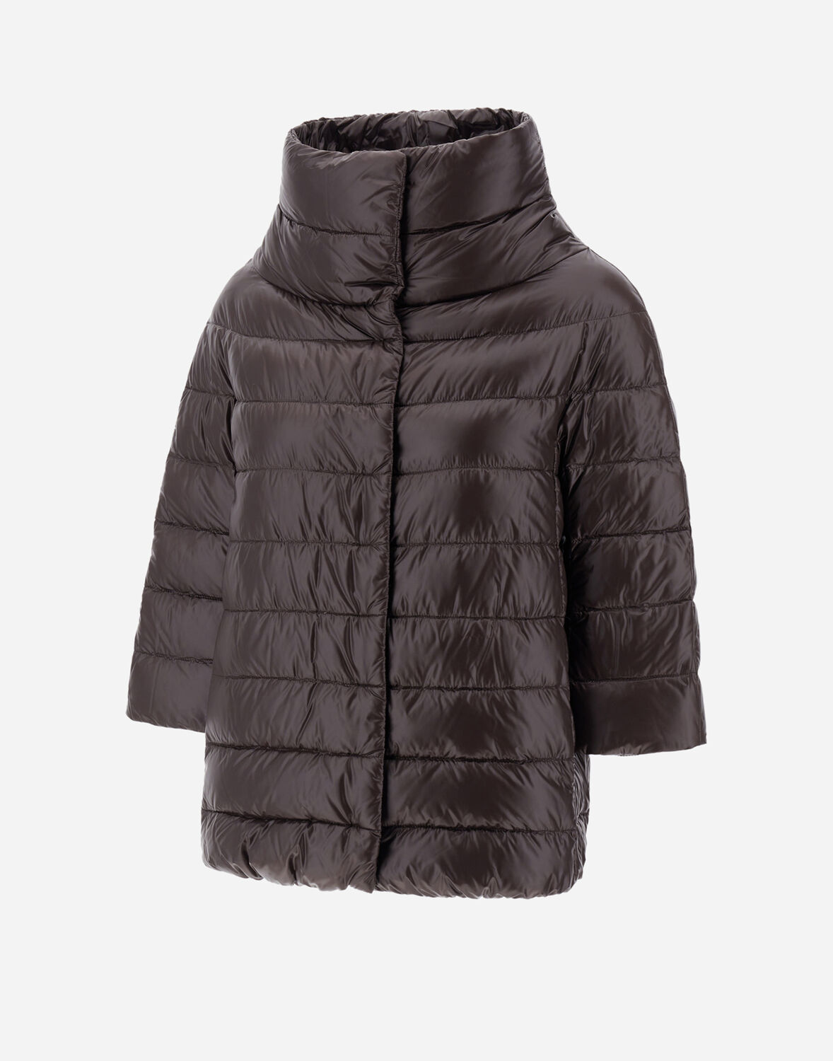 Herno Aminta Short Down Jacket In Grey Nylon In Dark Chocolate