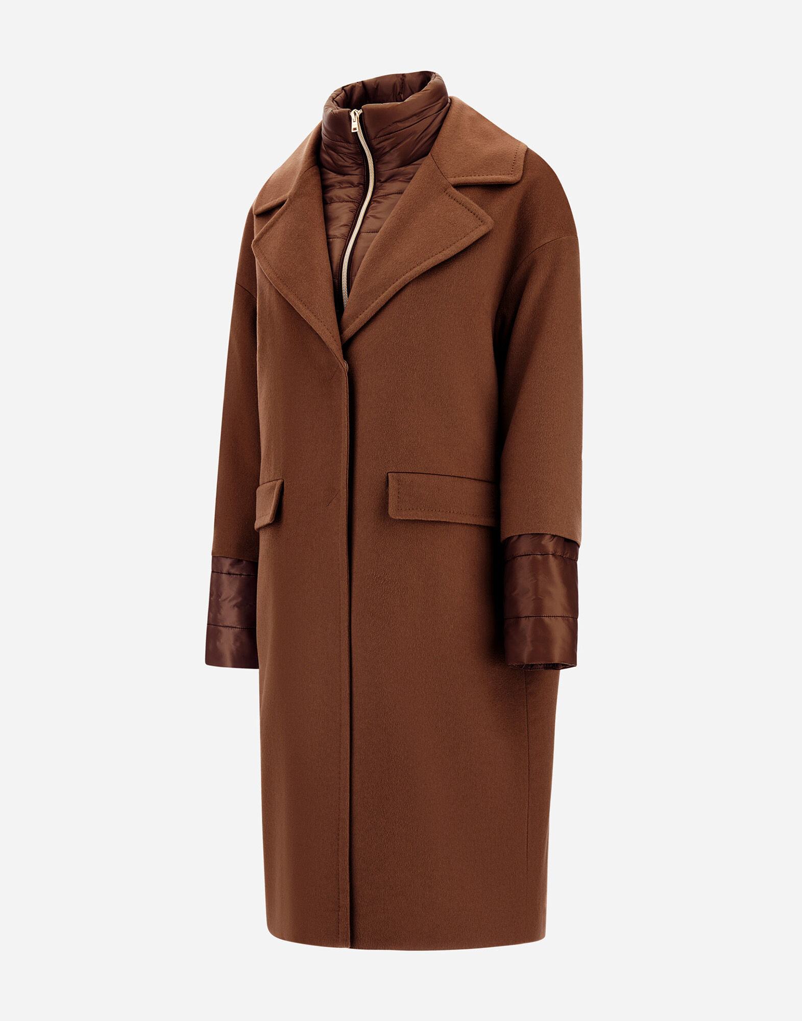 レディース ピュアカシミア&ナイロンウルトラライト コート 革色