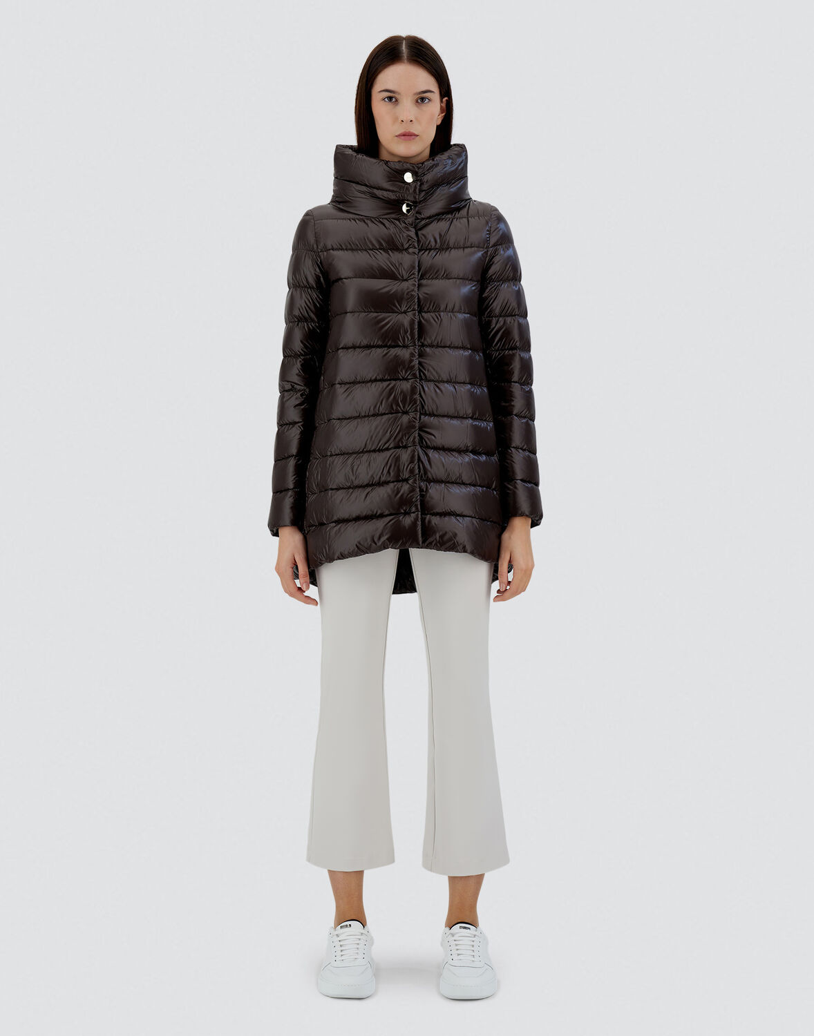 Herno Amelia Quilted Nylon Down Jacket In Dark Chocolate