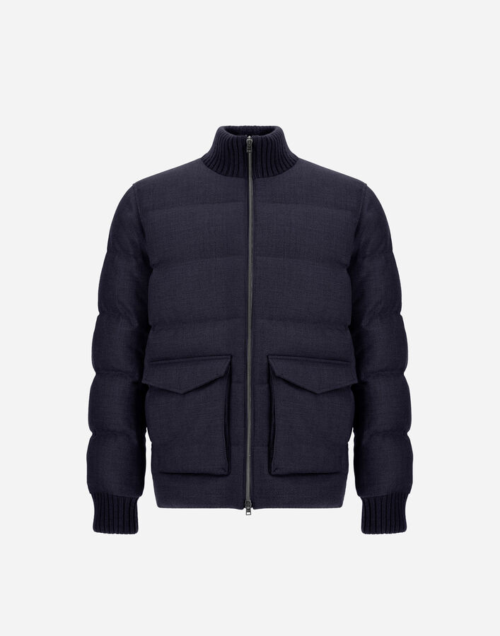 Herno WOOL TWEED BOMBER JACKET Navy Blue PI001412U334669200