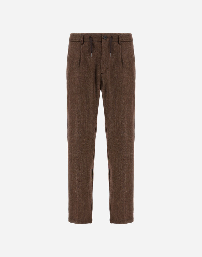 Herno TROUSERS IN HERRINGBONE WOOL FLANNEL Camel PT000152U33451R2157