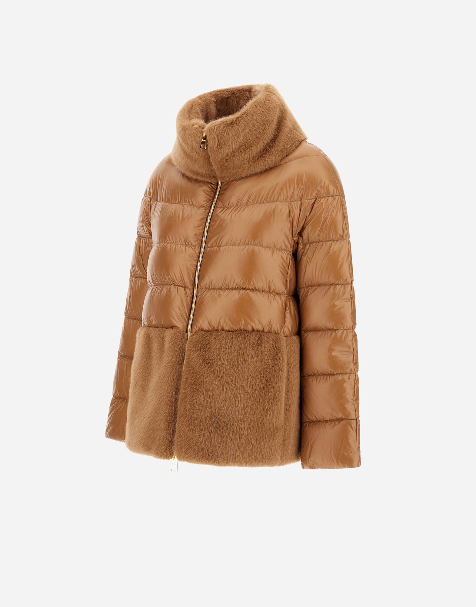 CAPE IN NYLON ULTRALIGHT AND LADY ALTERNATIVE FUR in Camel for