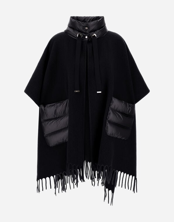 Herno RESORT PONCHO IN DOUBLE-LAYERED WOOL CASHMERE FABRIC AND NYLON ULTRALIGHT Black GC00066DR333959300