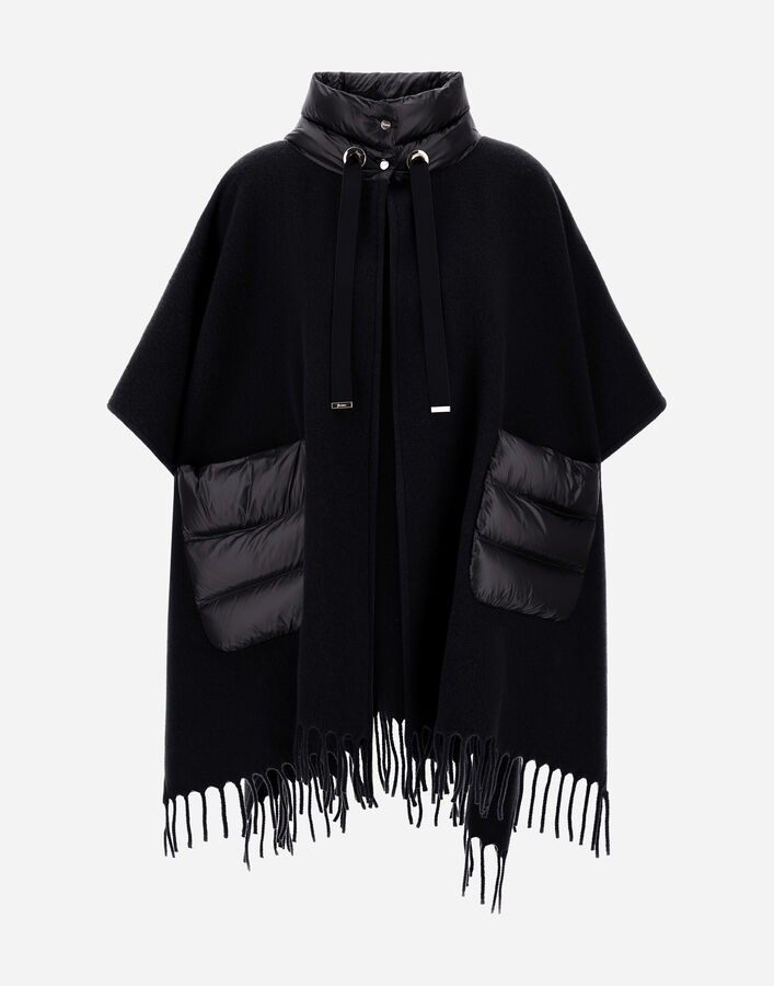 Herno RESORT PONCHO IN DOUBLE-LAYERED WOOL CASHMERE FABRIC AND NYLON ULTRALIGHT Black GC00066DR333959300