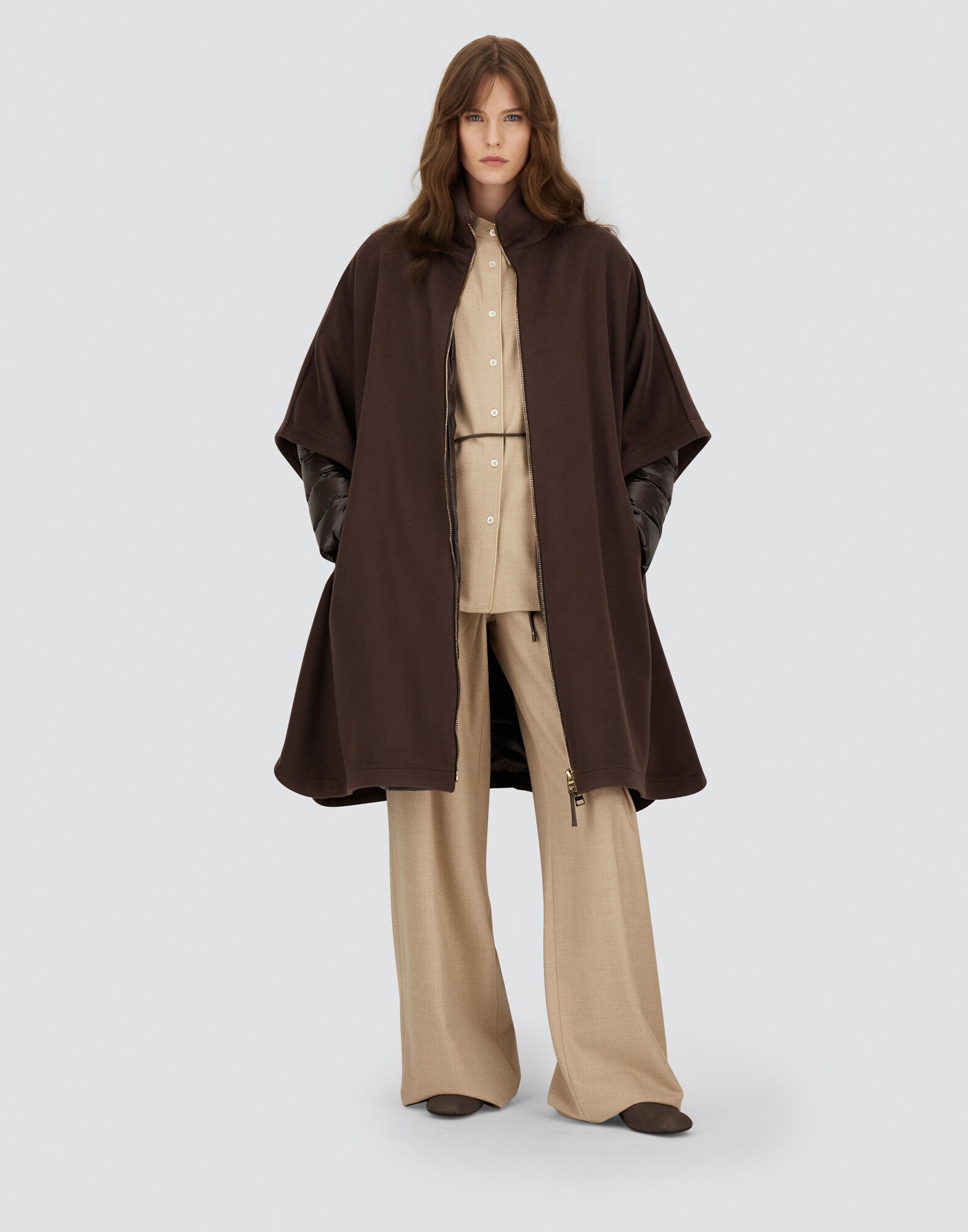 PONCHO IN LUXURY WOOL AND NYLON ULTRALIGHT in Dark Chocolate