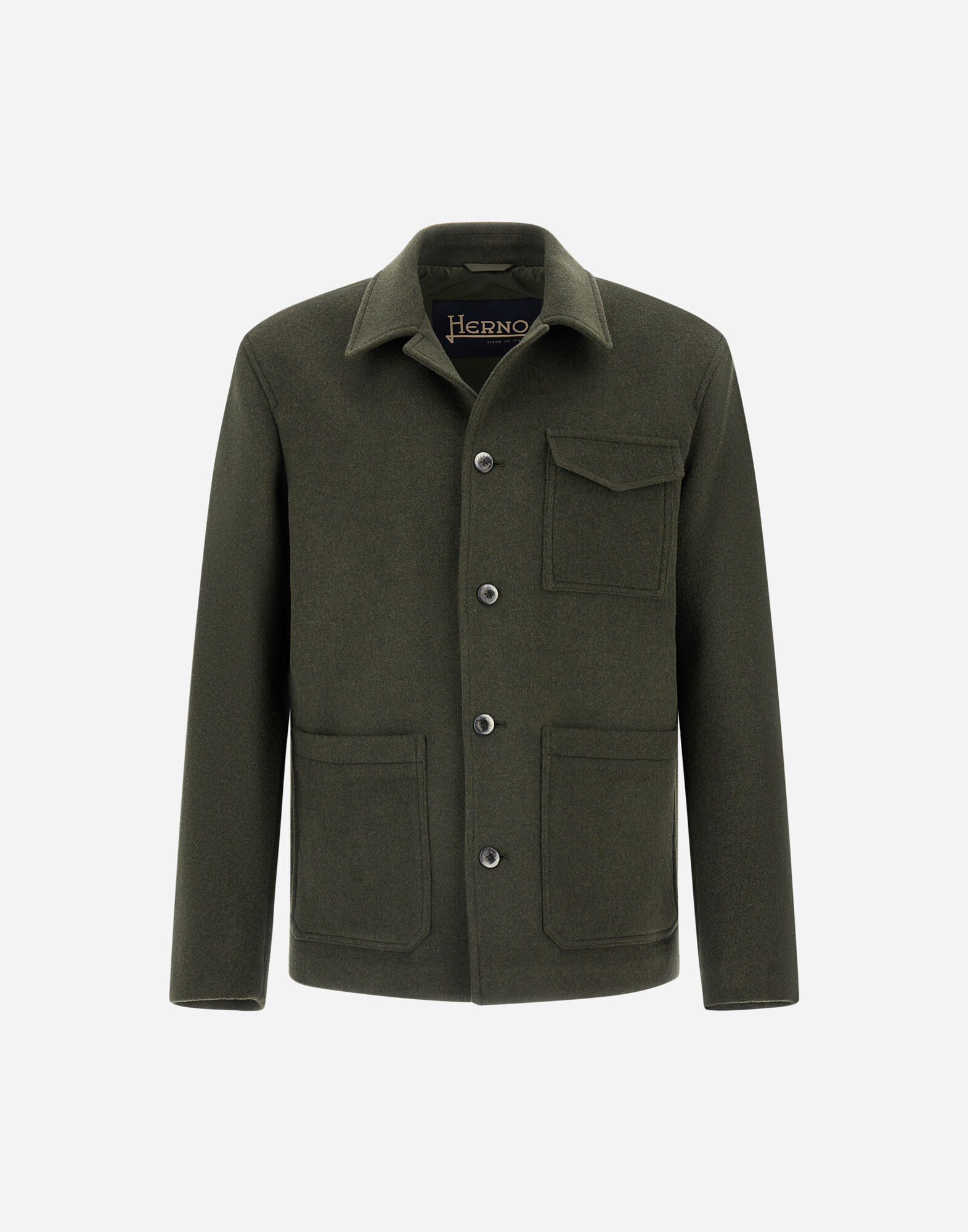 未使用 HERNO ミリタリーシャツジャケット 50 カーキ メンズ ソフトリサイクルウール フィールドジャケット