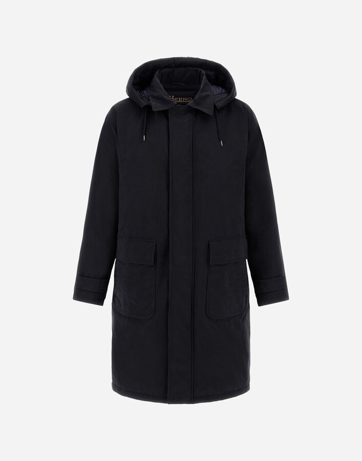 Herno WAXED TECH COTTON LONG PARKA Navy Blue PI001288U13800Z9200