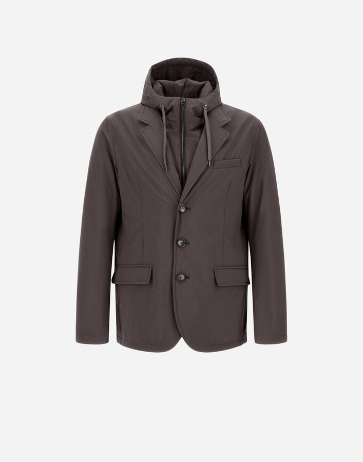 Herno RESORT BLAZER IN MELANGE-EFFECT STRETCH NYLON Dark Brown GA00018UR12742S8800