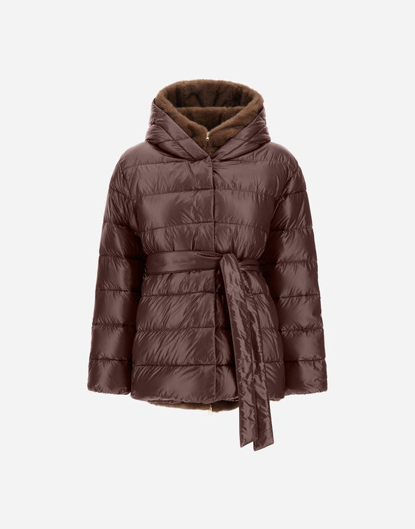 Herno NYLON ULTRALIGHT AND MELANGE MINK-EFFECT JACKET Dark Chocolate PI002312D12017Z8810