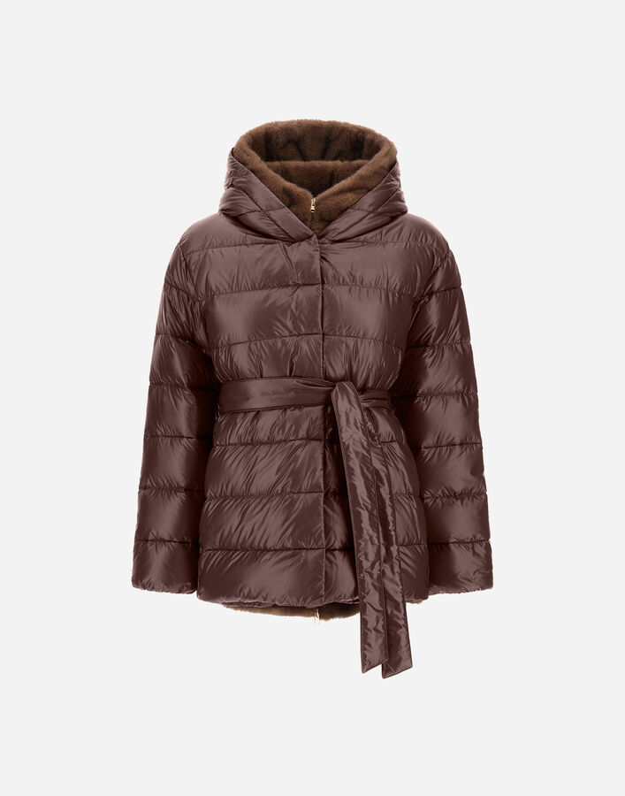 Herno NYLON ULTRALIGHT AND MELANGE MINK-EFFECT JACKET Dark Chocolate PI002312D12017Z8810