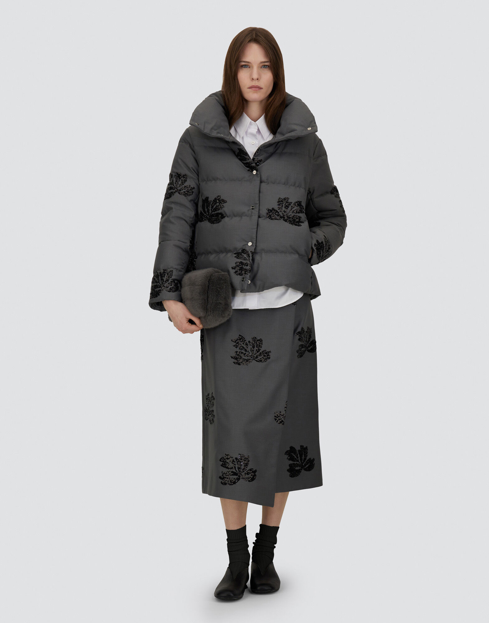 レディース 刺繍入りフランネル ジャケット アイアン | Herno® (ヘルノ)