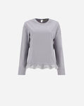 Herno SWEATSHIRT IN DIAGONAL SWEATER WITH TAFFETA RUFFLES Grey JG0012D500189410