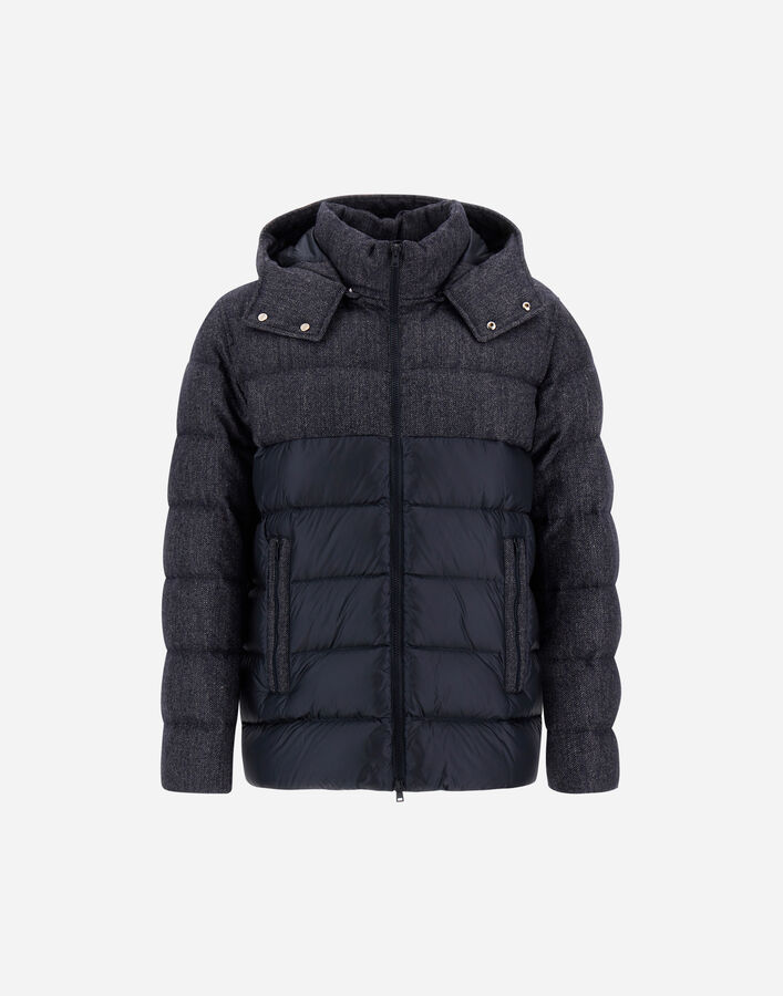 Herno JACKET IN NYLON ULTRALIGHT AND HERRINGBONE WOOL FLANNEL Navy Blue PI001304U12020Z9200