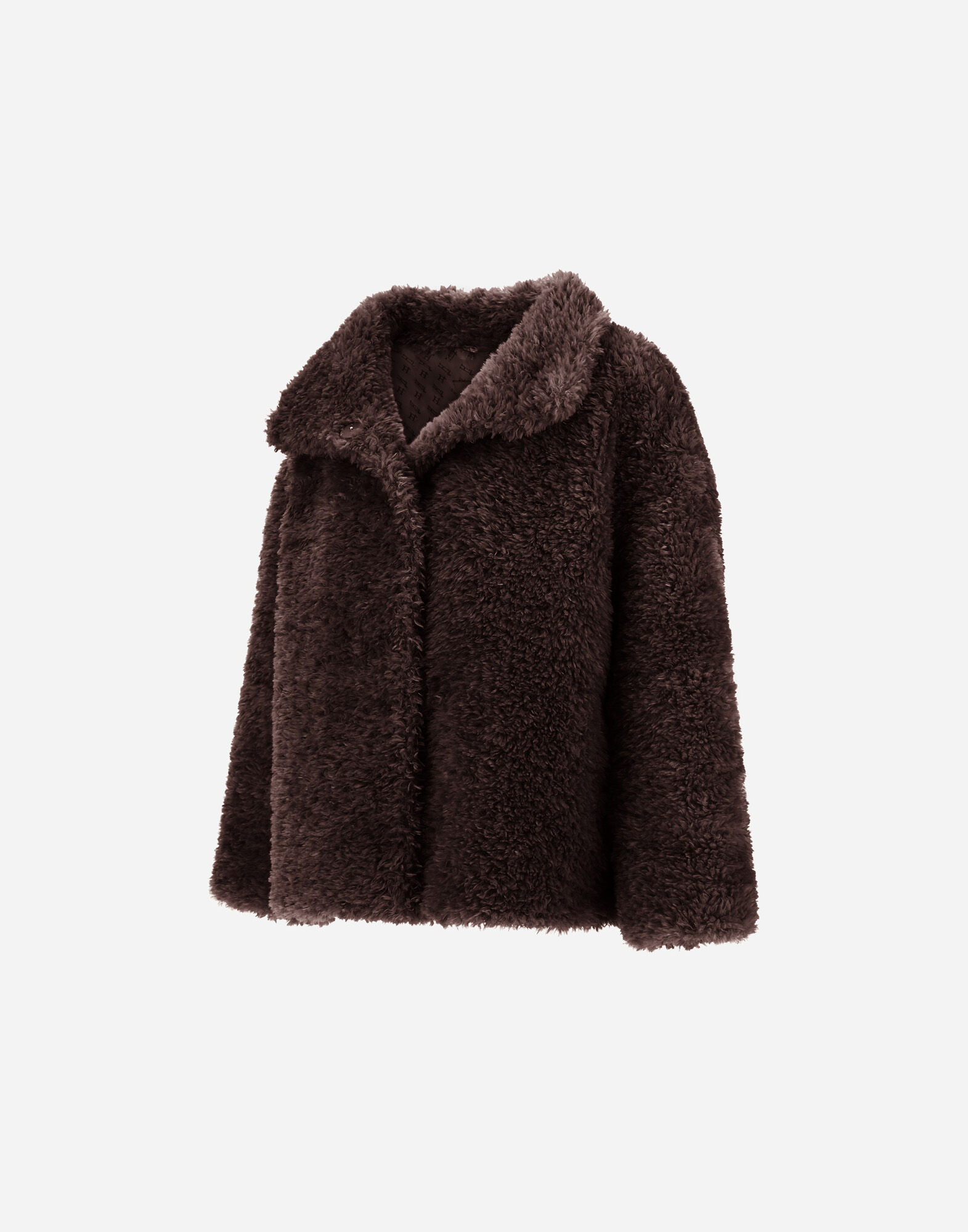 CURLY-EFFECT FUR-TOUCH SHORT JACKET in Dark Chocolate for Women