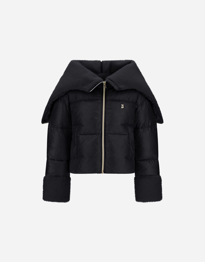 Herno CAPE IN NYLON ULTRALIGHT AND BEAVER-EFFECT FUR-TOUCH Navy Blue PI000196G12017Z9200