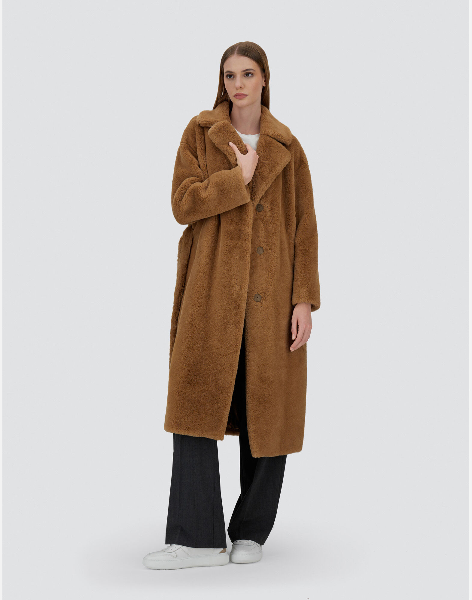 COAT IN SOFT FAUX FUR in Camel for Women Herno