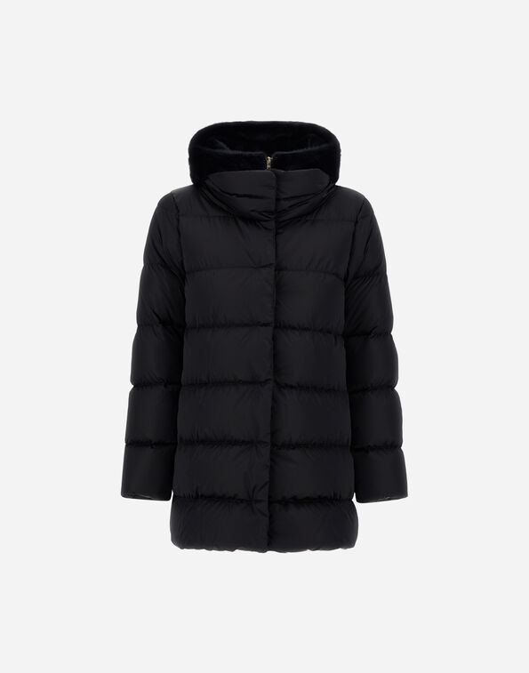 Herno A-SHAPE JACKET IN SATIN AND LADY ALTERNATIVE FUR Black PI001934D12170Z9300