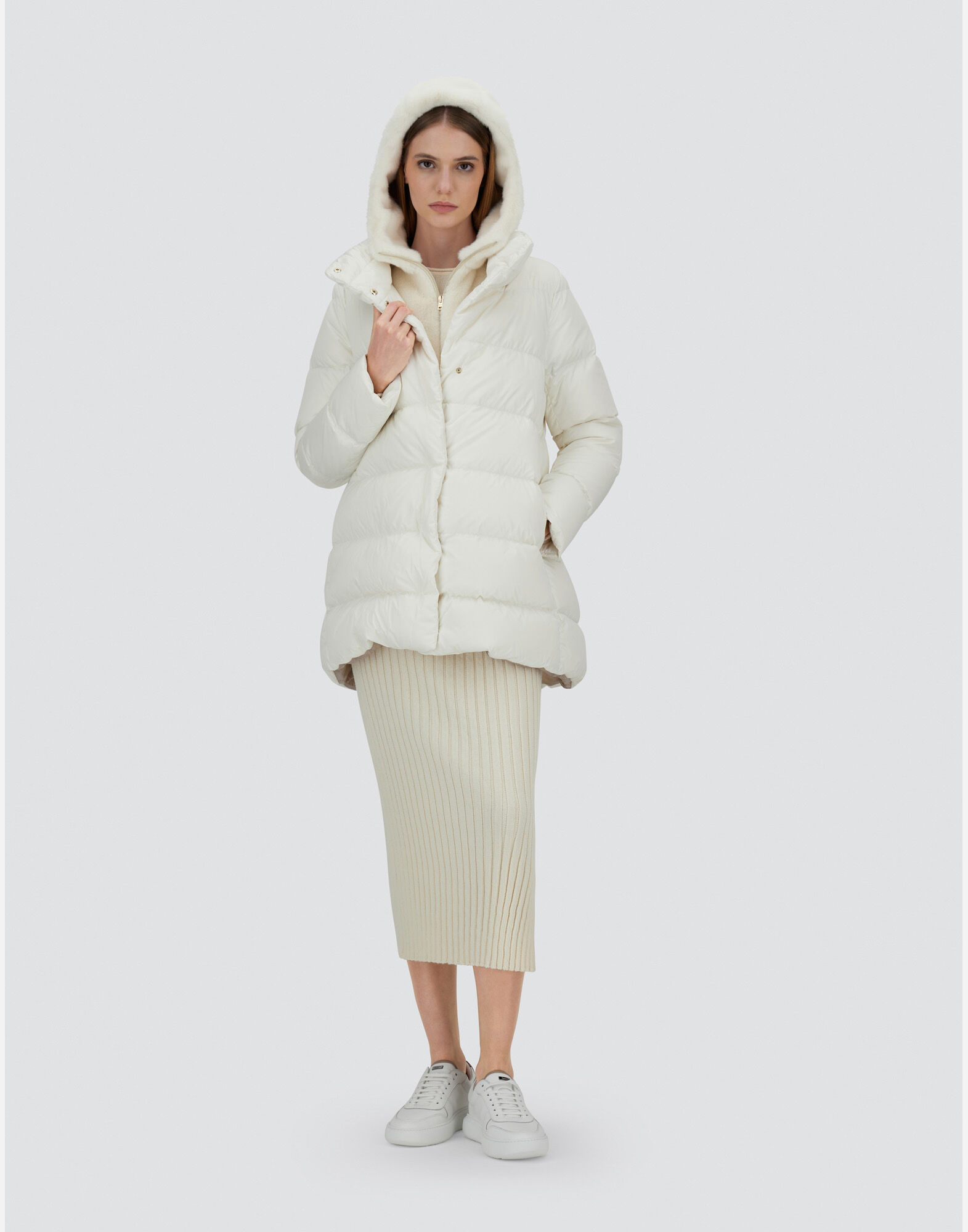 A SHAPE JACKET IN SATIN AND NEW LADY FAUX FUR in White for Women Herno