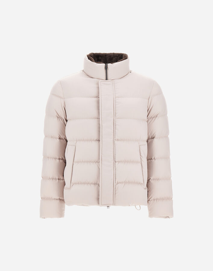 Herno BOMBER JACKET IN ARENDELLE AND FAUX FUR Pearl Grey PI001019U12414Z9403