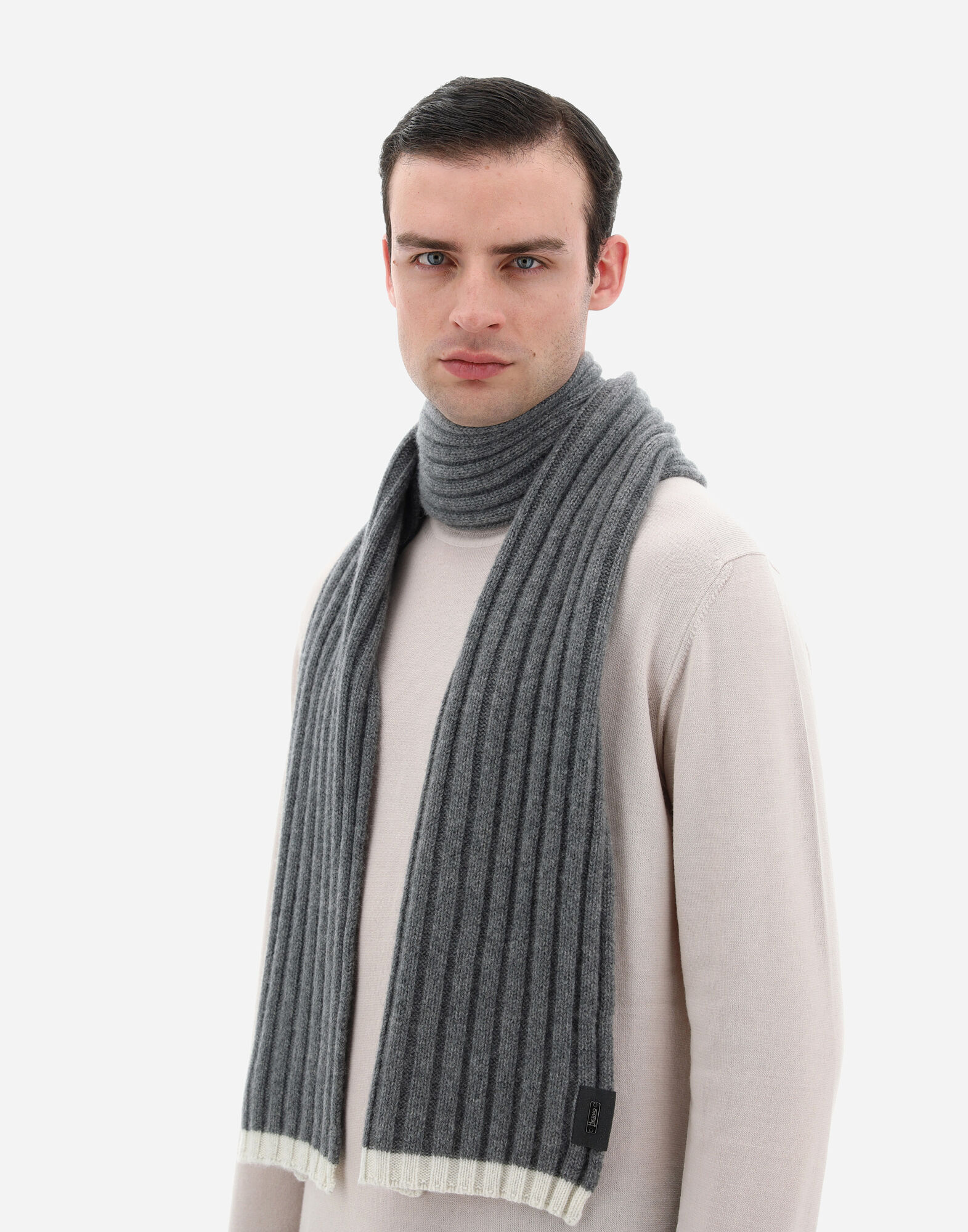 ETERNITY CASHMERE RIB SCARF in Grey for Men Herno