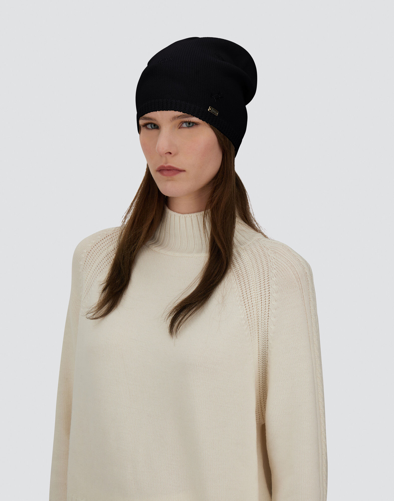 レディース オールオーバー Hモノグラムウール ビーニー ブラック