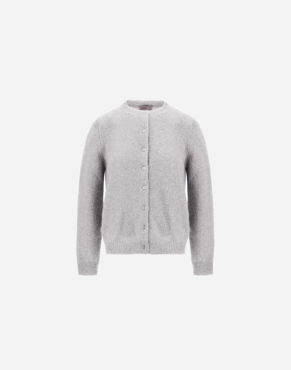 Herno RESORT CARDIGAN IN ALPACA AND LUREX STOCKING STITCH Pearl Grey MC00048DR703349404