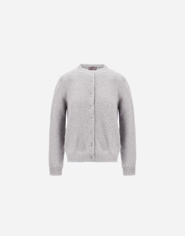 Herno RESORT CARDIGAN IN ALPACA AND LUREX STOCKING STITCH Pearl Grey MC00048DR703349404