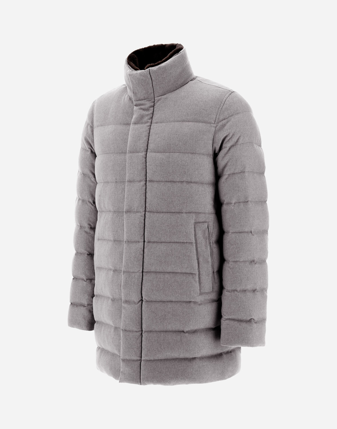 Herno Coat In Cashmere, Silk And Light Faux Fur In Grey