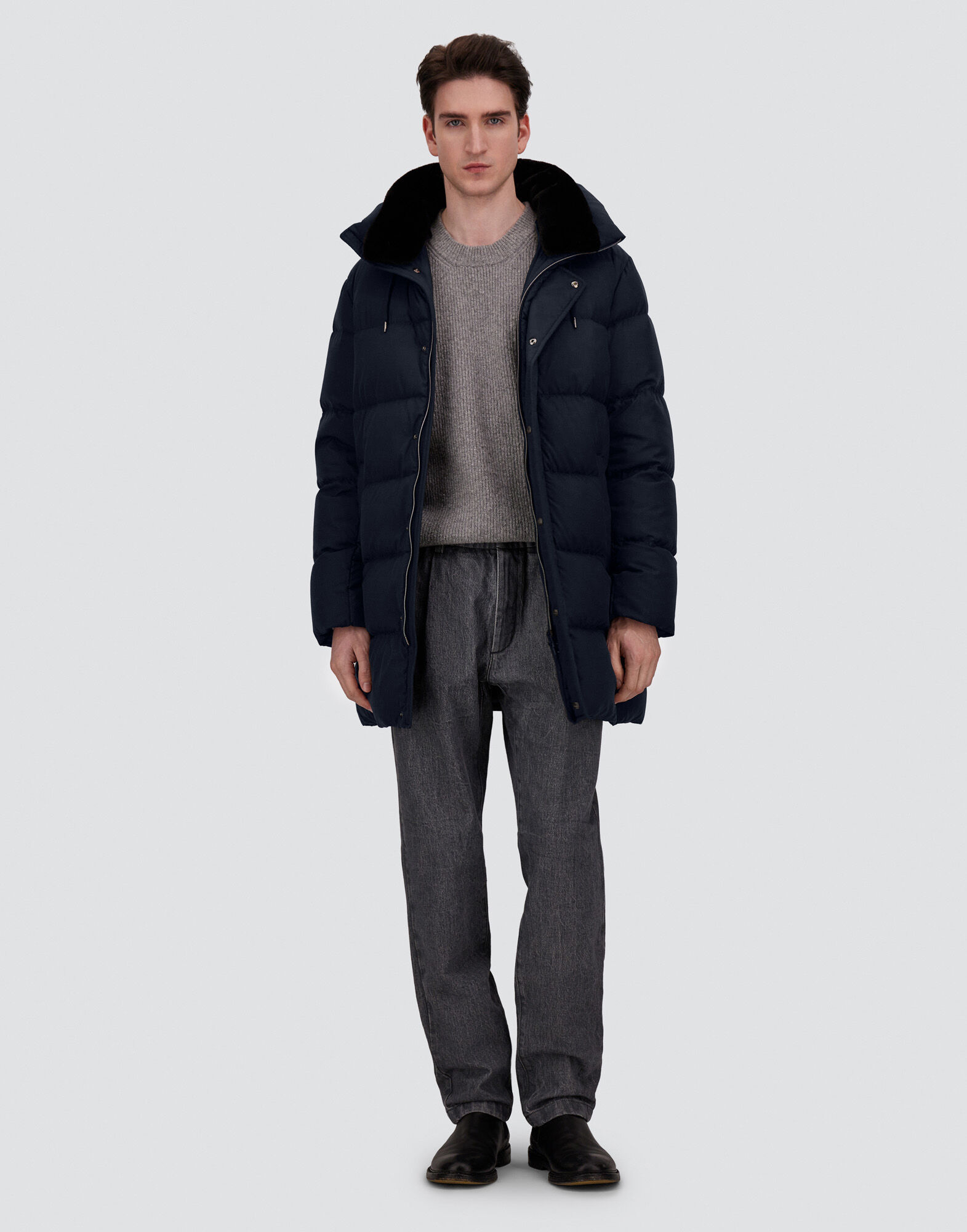 LONG JACKET IN ARENDELLE AND MONOGRAM in Navy Blue for Men | Herno®