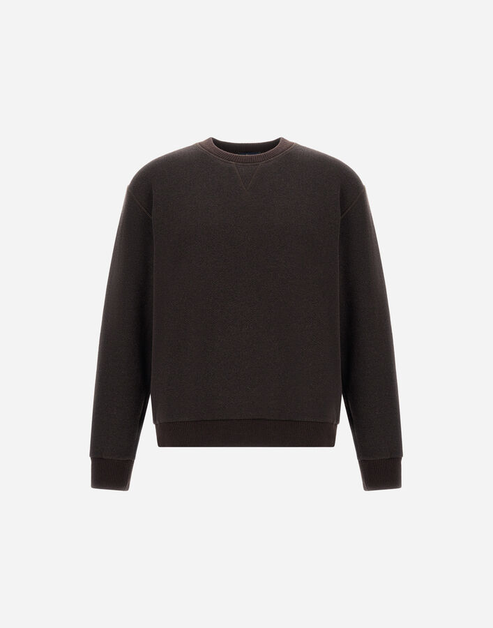 Herno COTTON AND WOOL CREW-NECK SWEATSHIRT Dark Brown JG000298U500908800