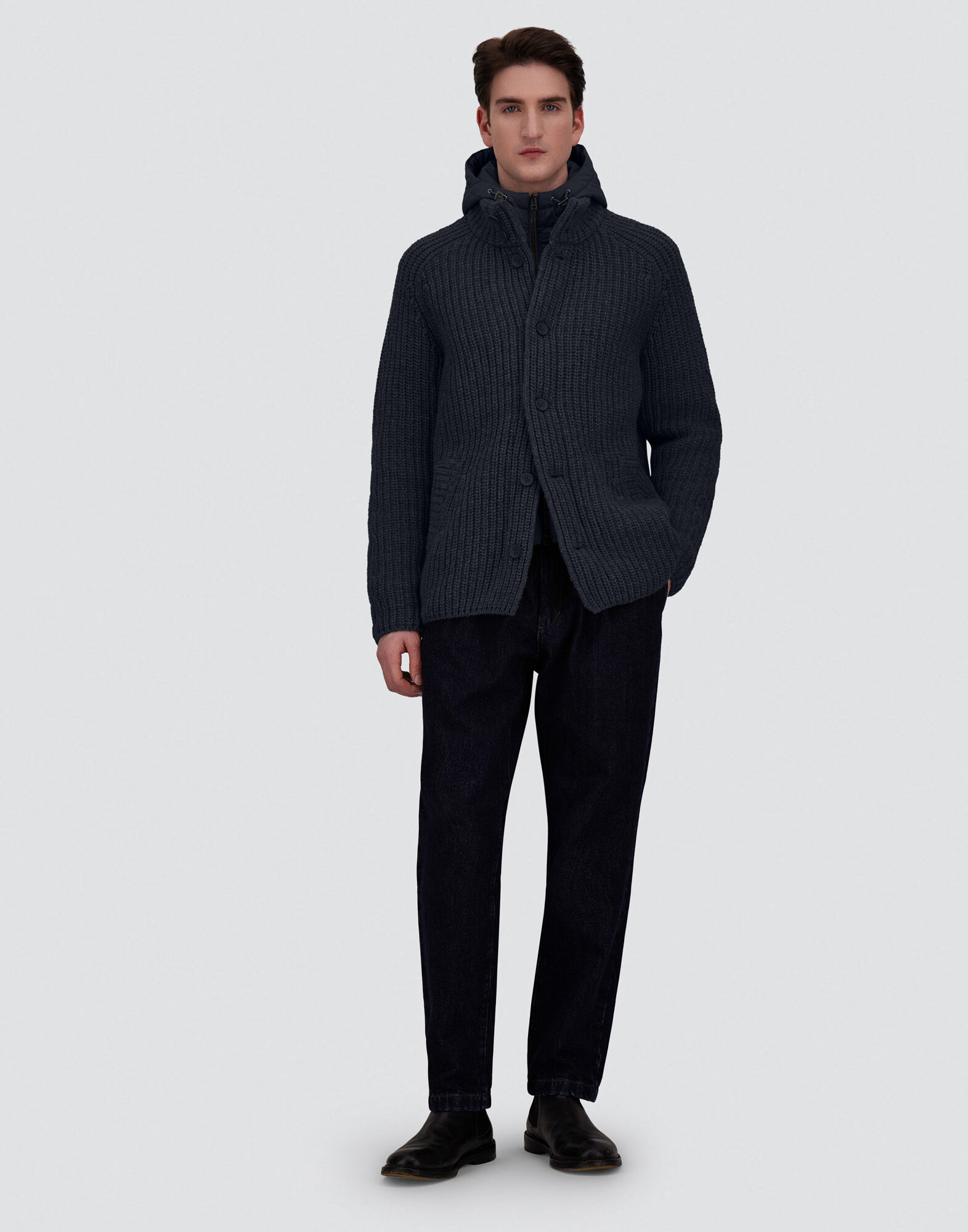 メンズ WOOL JACKET WITH RAISED TEXTURE AND CABLE-KNIT DETAILING