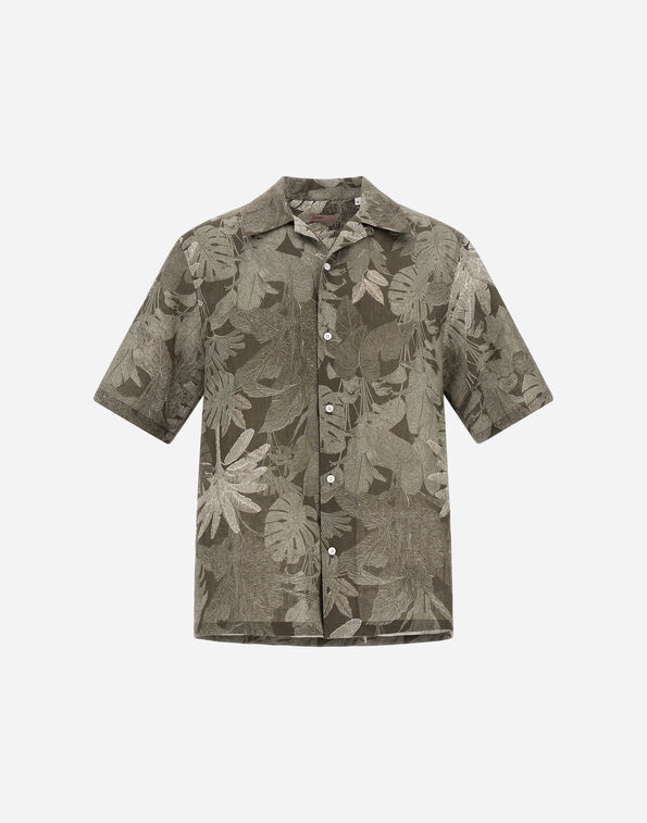 Herno RESORT SHIRT IN LINEN WITH TROPICAL PRINT Military/Sage CM00018UR17162P7772