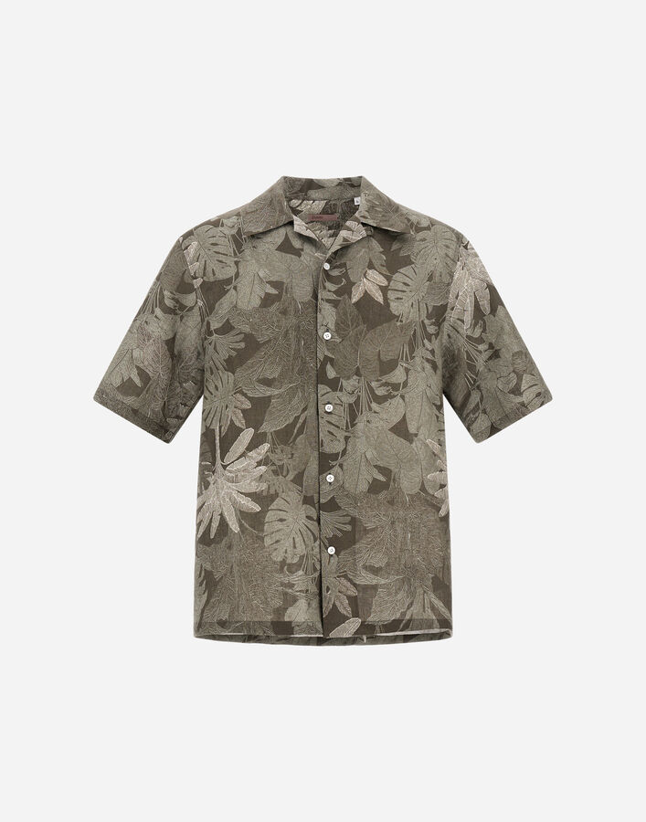 Herno RESORT SHIRT IN LINEN WITH TROPICAL PRINT Military/Sage CM00018UR17162P7772
