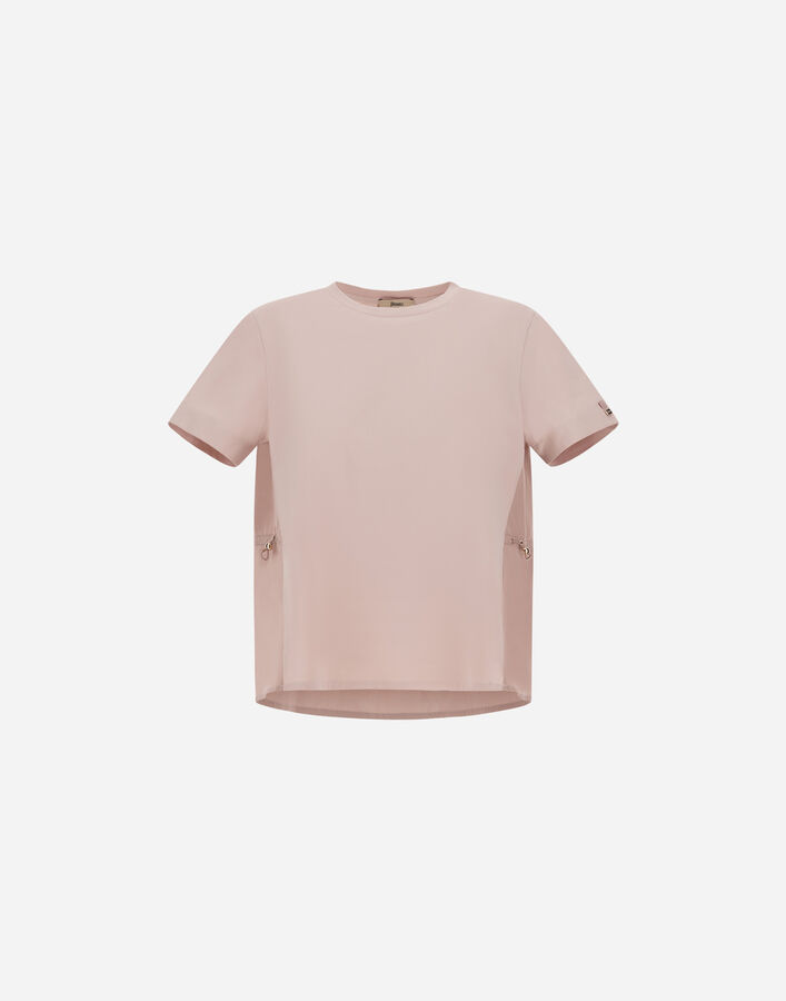 Herno T-SHIRT IN CHIC COTTON JERSEY AND NEW TECHNO TAFFETA Powder Pink JG000224D520064035