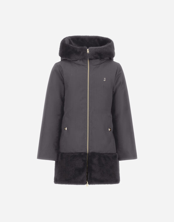 Herno PARKA IN WOOL-EFFECT STRETCH FABRIC AND BEAVER-EFFECT FUR-TOUCH Grey PI000198G126389450