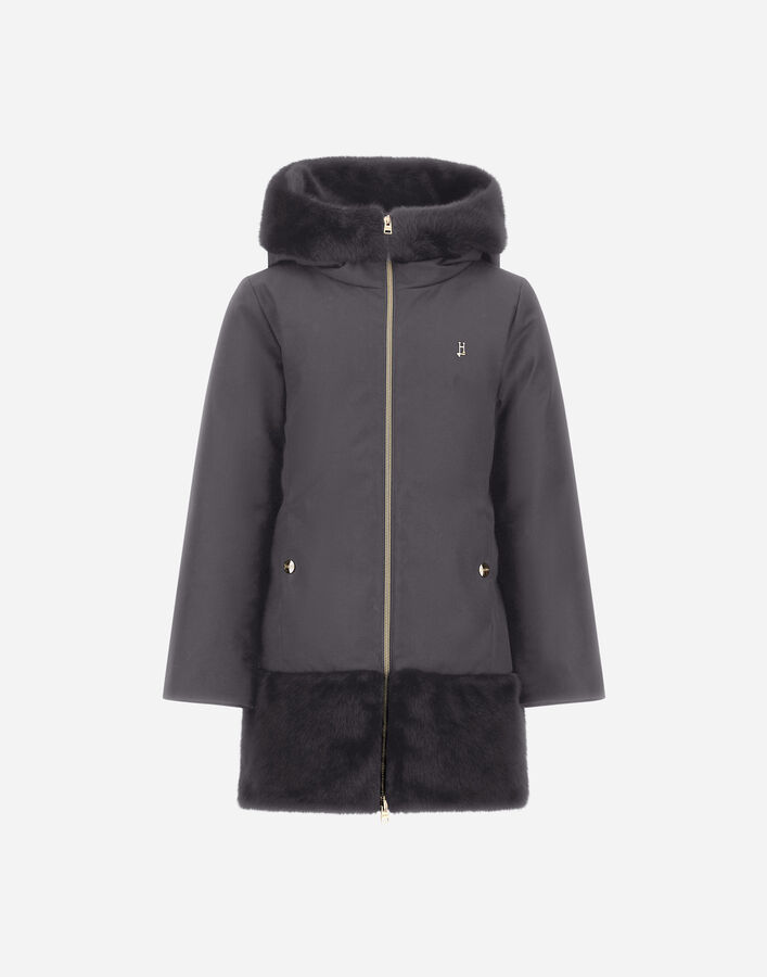 Herno PARKA IN WOOL-EFFECT STRETCH FABRIC AND BEAVER-EFFECT FUR-TOUCH Grey PI000198G126389450